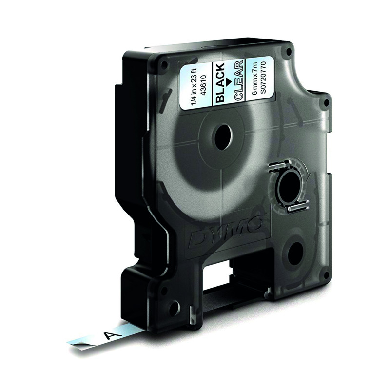 Dymo+43610+D1+LabelMaker+Tape+6mm+x+7m+Black+on+Clear+S0720770