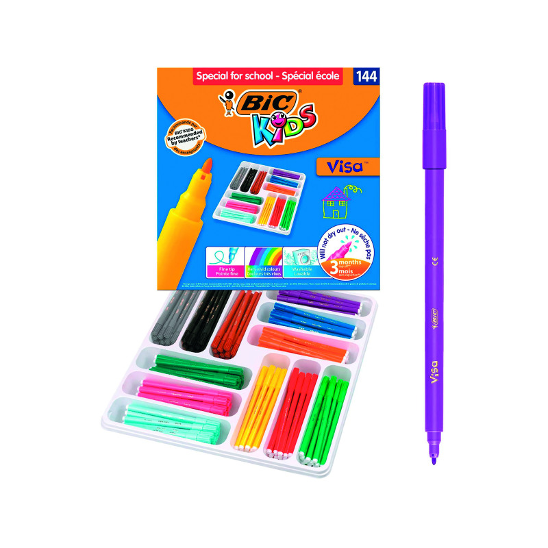 Bic+Kids+Visa+Felt+Tip+Pens+Fine+Tip+Assorted+%28Pack+of+144%29+887838
