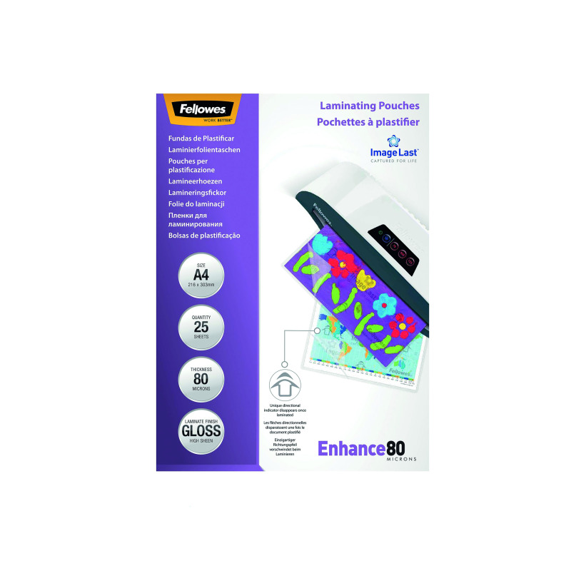 Fellowes+Enhance+Laminating+Pouch+A4+160+Micron+Total+Thickness+Gloss+%28Pack+of+25%29+53962