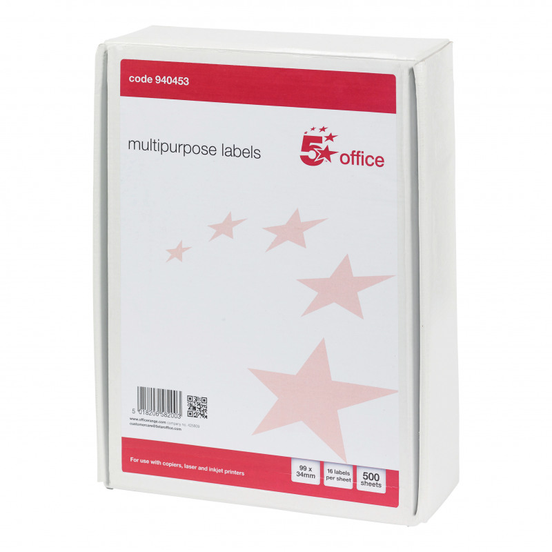 5+Star+Office+Multipurpose+Labels+Laser+Copier+Inkjet+99x34mm+White+%28Pack+of+8000%29