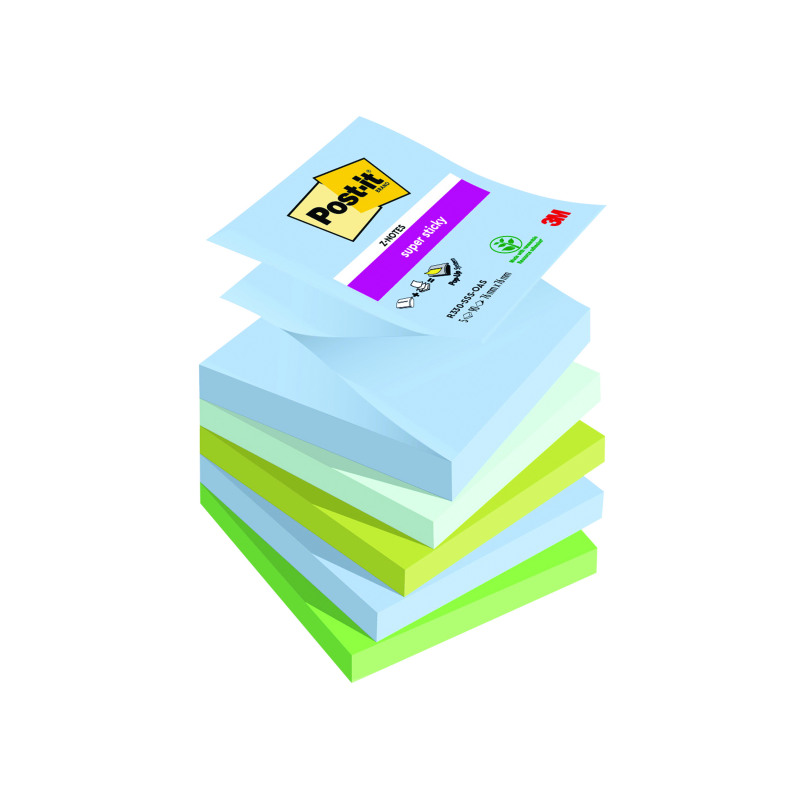 Post-it+Super+Sticky+Z+Notes+Oasis+76x76mm+90+Sheet+%28Pack+of+5%29+7100258791