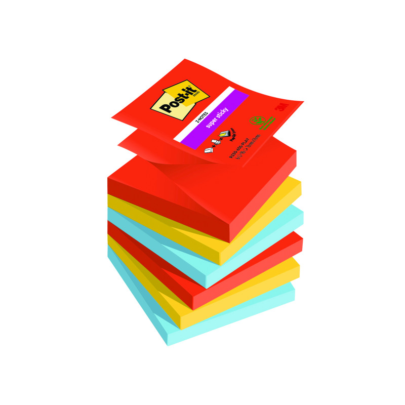 Post-it+Z-Notes+Playful+Colour+76x76mm+90+Sheet+%28Pack+of+6%29+7100258797