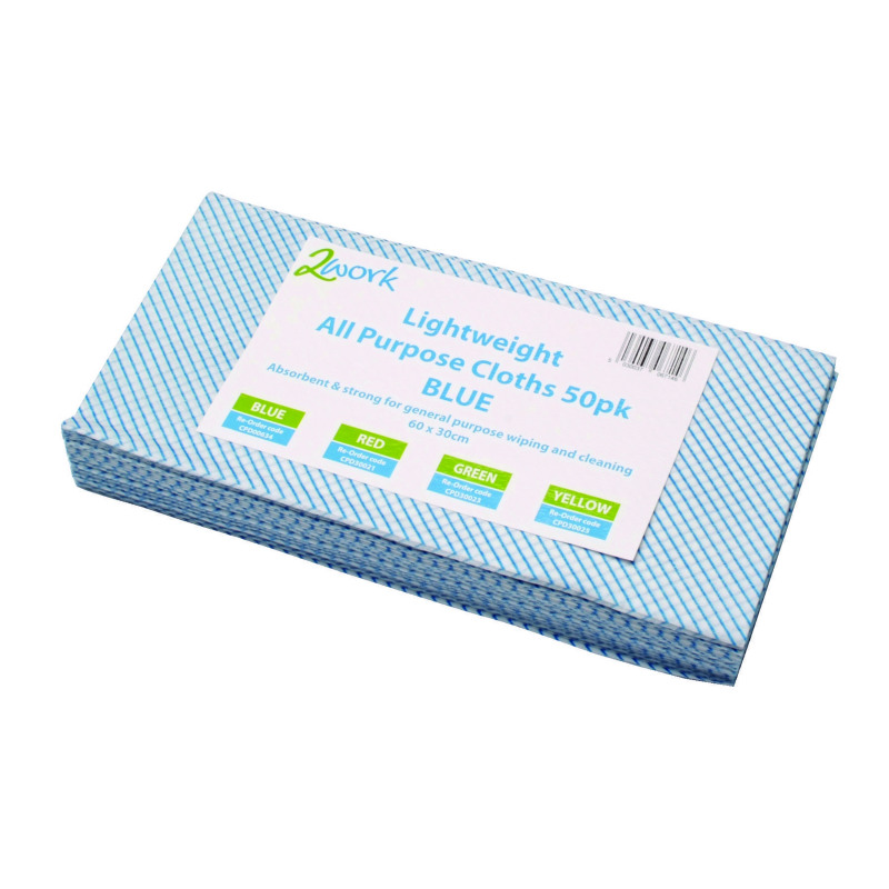 2Work+Lightweight+All+Purpose+Cloth+600x300mm+Blue+%28Pack+of+50%29+CPD00634