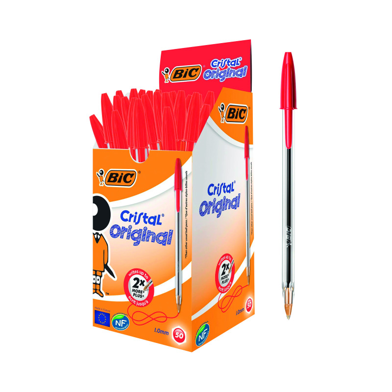 Bic+Cristal+Ballpoint+Pen+Medium+Red+Pack+of+50+8373612