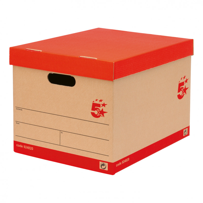 5+Star+Office+Storage+Box+with+Lid+Self-Assembly+Kraft+321x392x291mm+Red%2FBrown+%28Pack+of+10%29