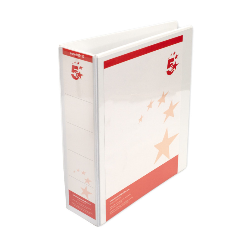 5+Star+Office+A4+Presentation+Ring+Binder+Polypropylene+65mm+4D-Ring+White+%28Pack+of+10%29