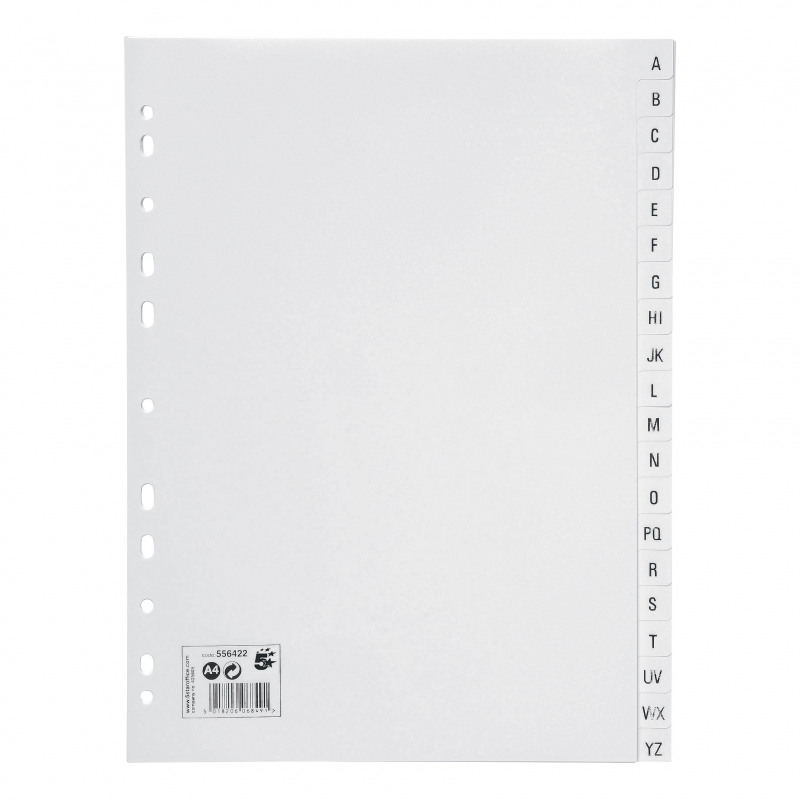 5+Star+Office+Index+A-Z+20-Part+Polypropylene+Multipunched+Reinforced+Holes+130+Micron+A4+White