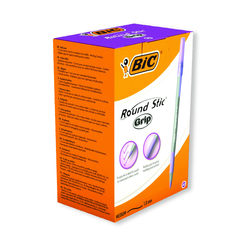 Bic+Round+Stic+Grip+Ballpoint+Pen+Purple+%28Pack+of+40%29+920412