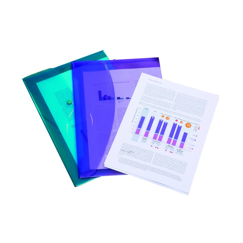 Rapesco+Eco+Recycled+Popper+Wallet+A4%2B+Assorted+Bright+Transparent+%28Pack+of+20%29+1494