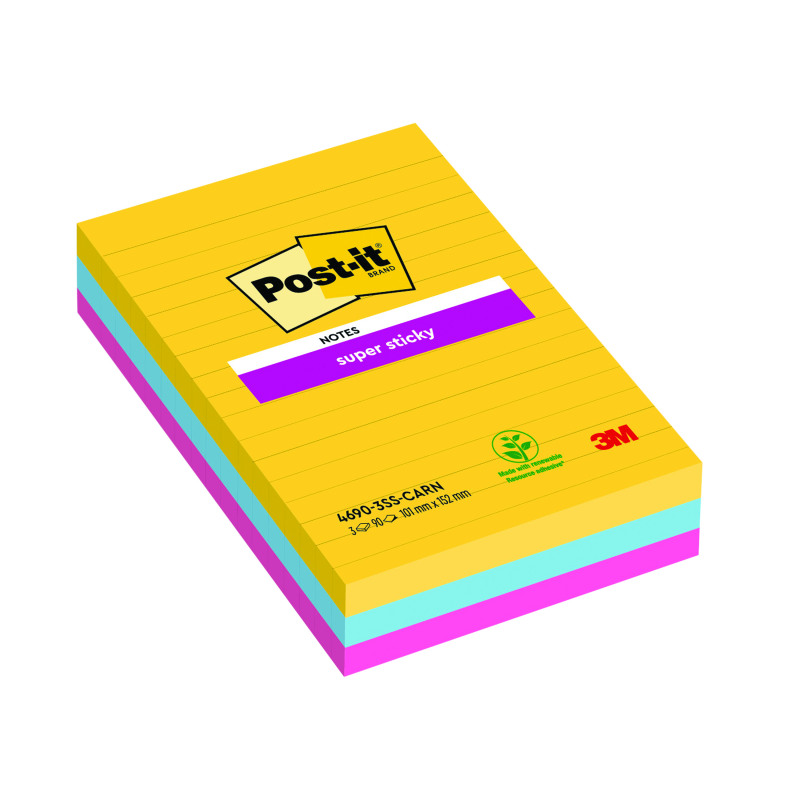 Post-it+Super+Sticky+XXL+Notes+101x152mm+Lined+Rio+%28Pack+of+3%29+4690-SS3RIO