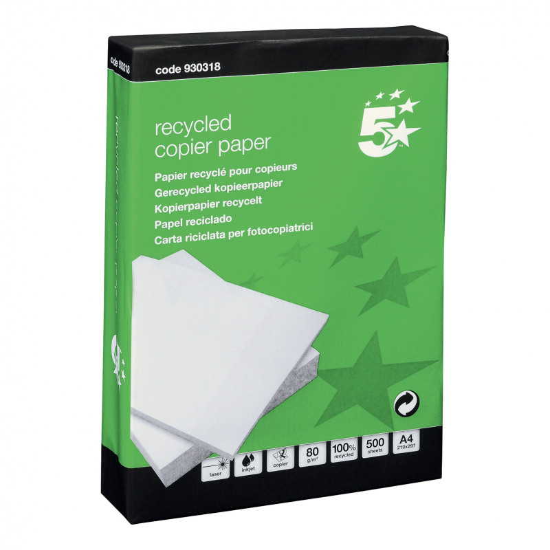 5+Star+Eco+Copier+Paper+Recycled+80gsm+A4+White+Ream-Wrapped+%28Pack+of+5%29