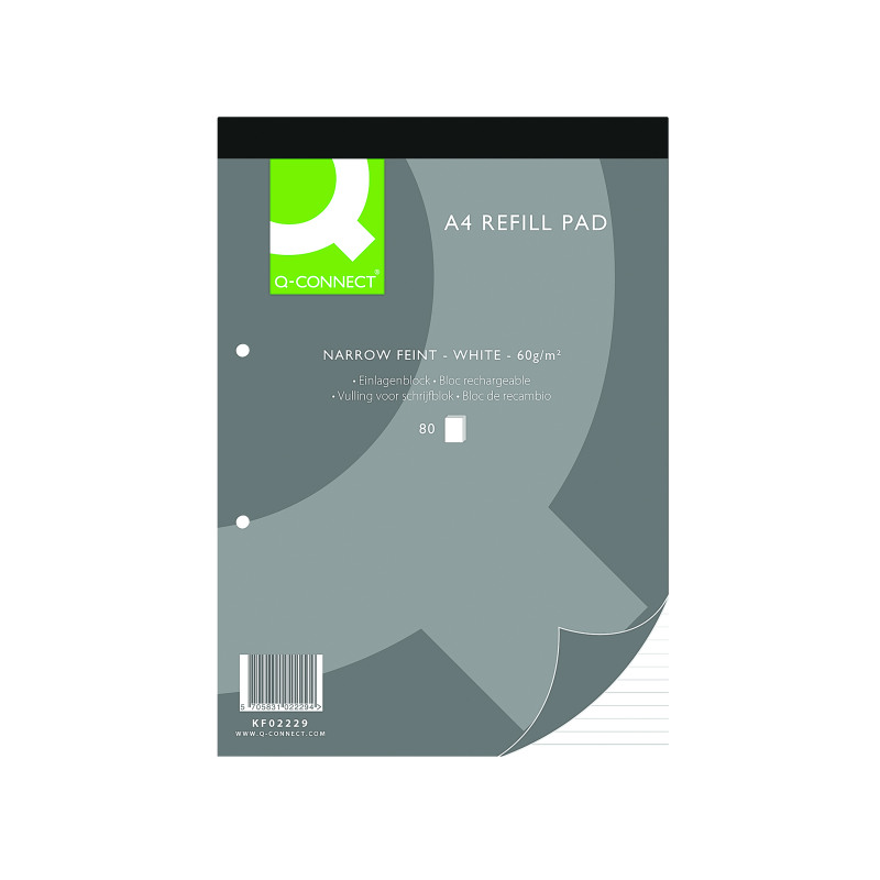 Q-Connect+Narrow+Feint+Ruled+Headbound+Refill+Pad+160+Pages+A4+%2810+Pack%29+KF02229