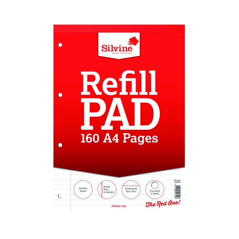 Silvine+Ruled+Margin+Punched+Headbound+Refill+Pad+160+Pages+A4+Pad+%286+Pack%29+A4RPFM