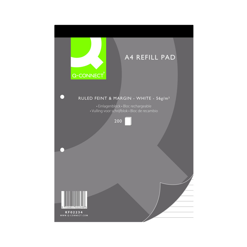 Q-Connect+Feint+Ruled+Margin+Headbound+Refill+Pad+400+Pages+A4+%285+Pack%29+KF02234