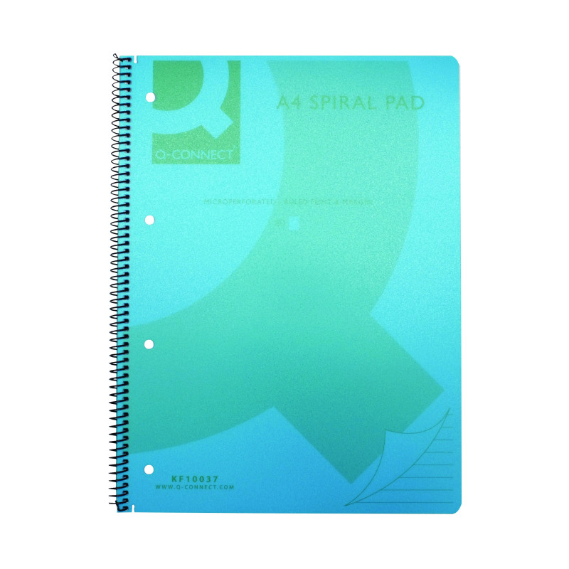 Q-Connect+Spiral+Bound+Polypropylene+Notebook+160+Pages+A4+Blue+%285+Pack%29+KF10037