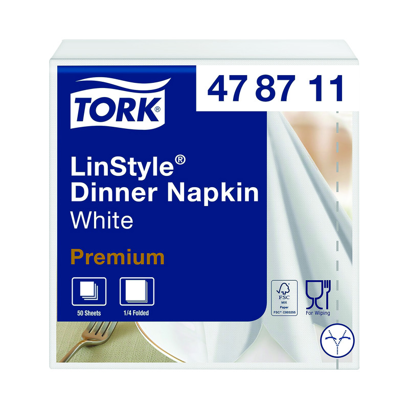 Tork+LinStyle+Dinner+Napkins+4+Fold+White+%28Pack+of+50%29+478711