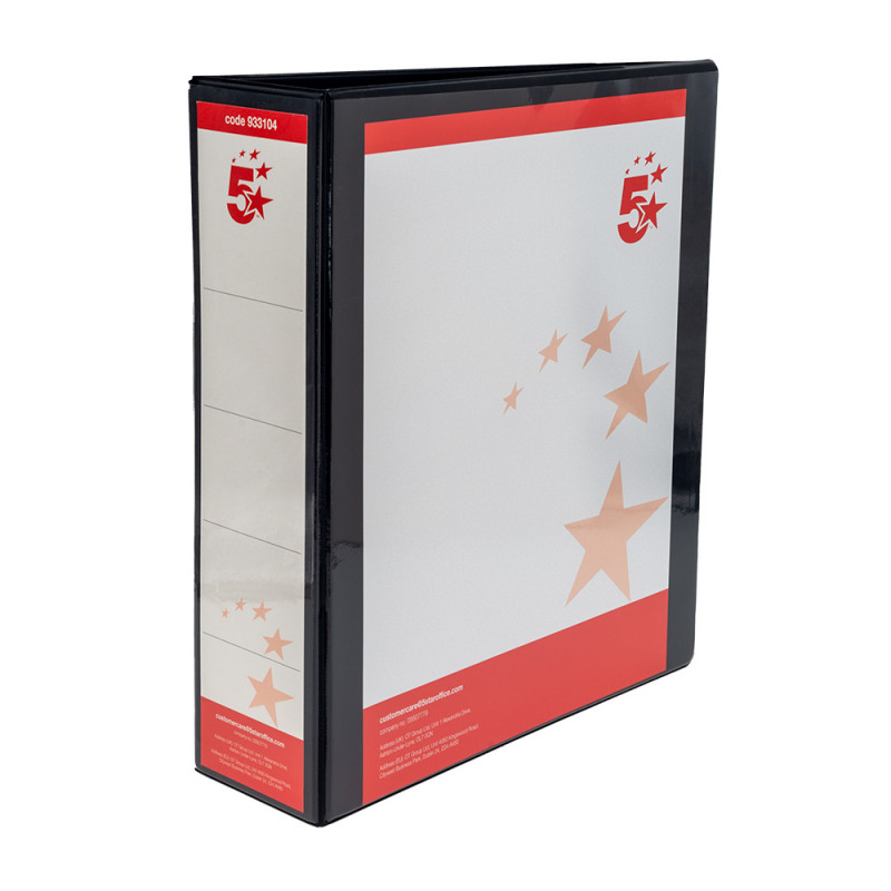5+Star+Office+A4+Presentation+Ring+Binder+Polypropylene+65mm+4D-Ring+Black+%28Pack+of+10%29