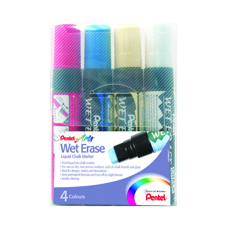 Pentel+Liquid+Chalk+Marker+Chisel+Tip+Jumbo+Assorted+%28Pack+of+4%29+SMW56%2F4-BCGW