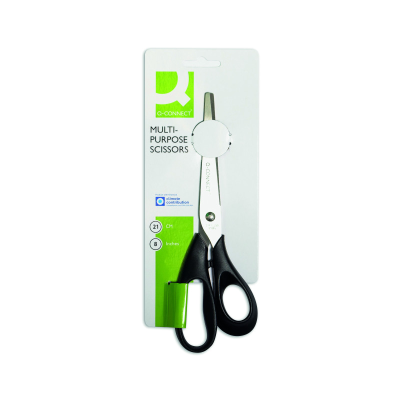 Q-Connect+Ergonomic+All+Purpose+Scissors+210mm+Stainless+Steel+Blades+Black+Handle+CKF01227