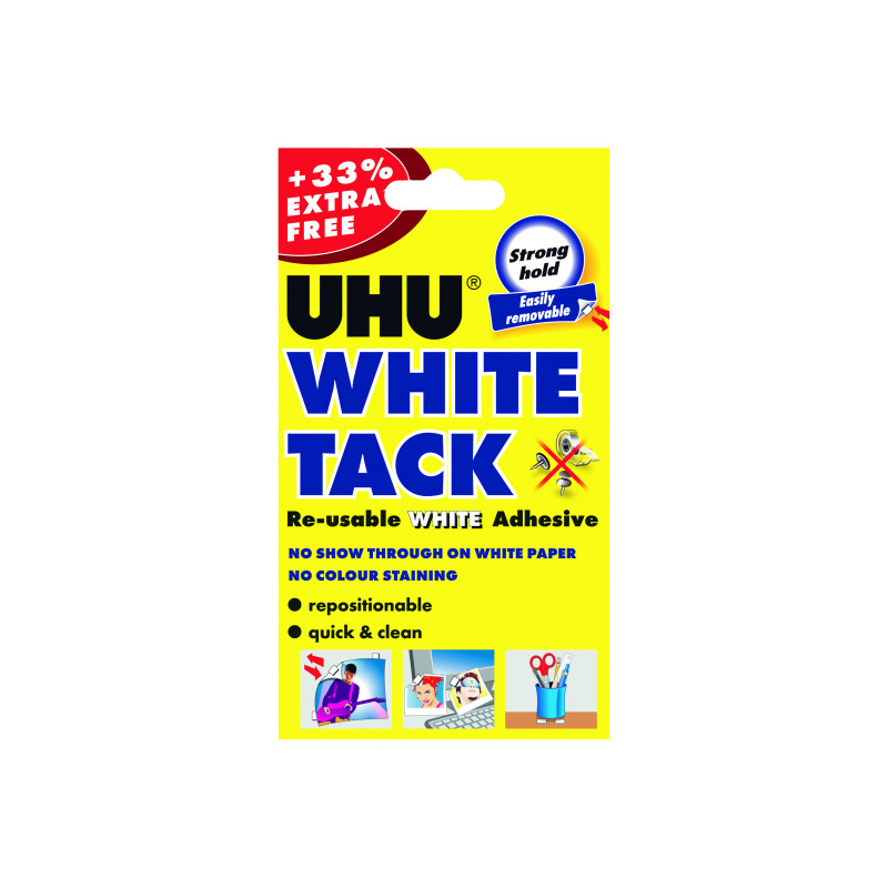 UHU+White+Tack+62g+With+33pc+Extra+Free+%28Pack+of+12%29+210986000