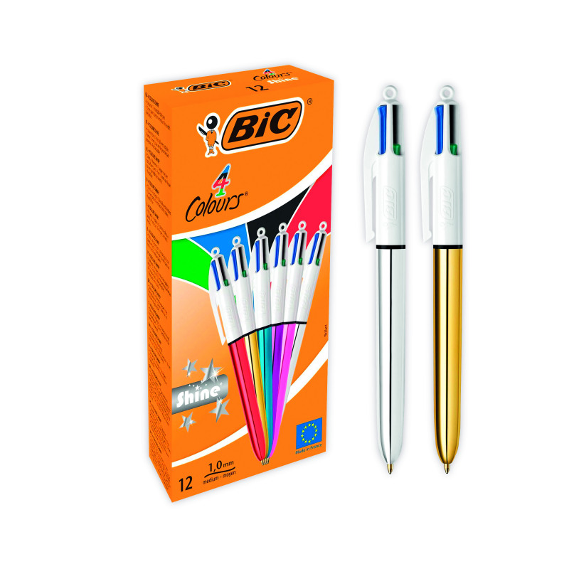 Bic+4+Colours+Ballpoint+Pens+Medium+Point+Assorted+%2812+Pack%29+964775