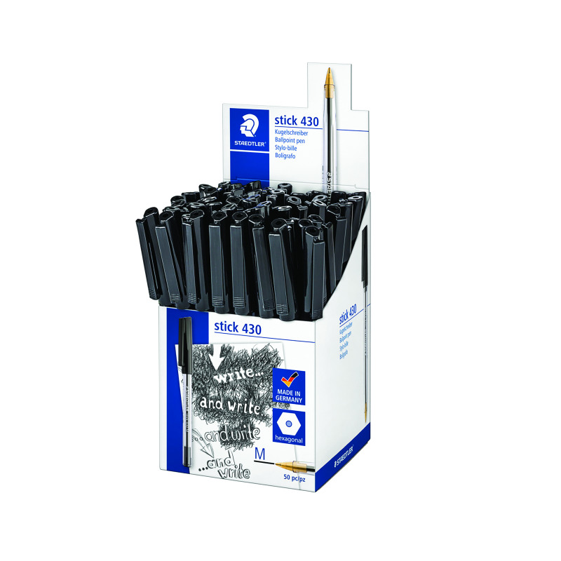 Staedtler+Stick+430+Ballpoint+Pens+in+CDU+Black+%28Pack+of+50%29+430+M-9CP5