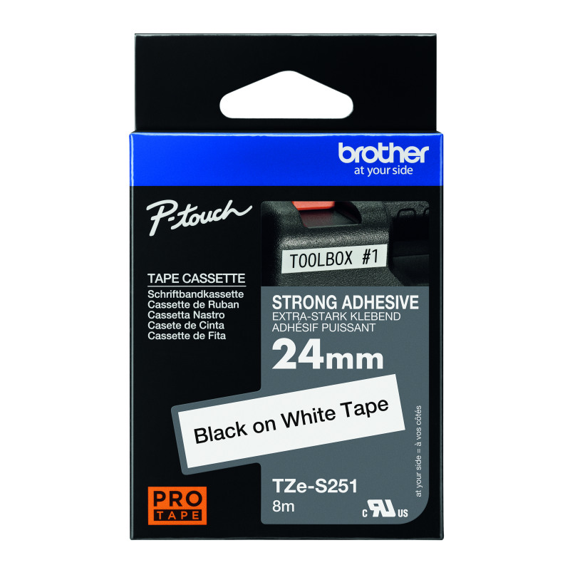 Brother+P-Touch+TZe+Lam+Tape+Cassette+24mm+x+8m+Black+on+White+Tape+TZE-S251