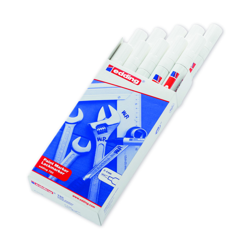 Edding+750+Opaque+White+Bullet+Tip+Paint+Marker+%28Pack+of+10%29+750-049