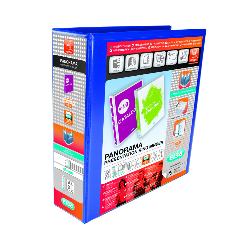 Elba+Panorama+65mm+4+D-Ring+Presentation+Binder+A4+Blue+%284+Pack%29+400008675