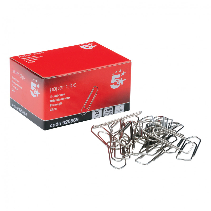 5+Star+Office+Paperclips+No+Tear+Extra+Large+Length+33mm+%28Pack+of+10%29