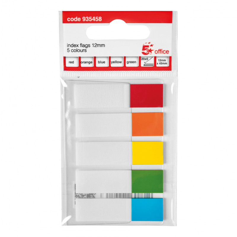 5+Star+Office+Index+Flags+5+Bright+Colours+12x45mm+20+Flags+per+Colour+Assorted+%28Pack+of+5%29