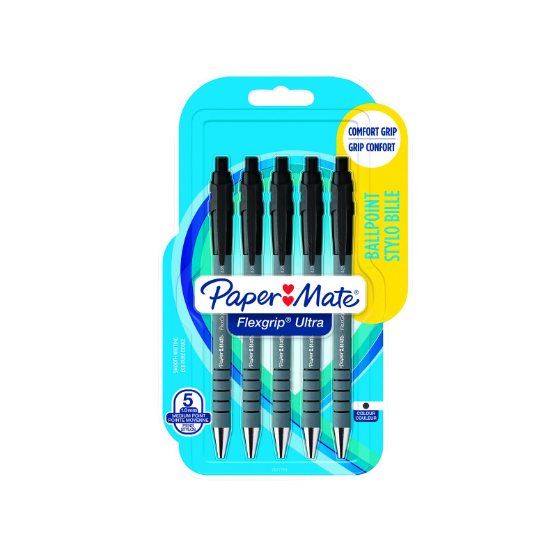 PaperMate+Flexgrip+Ultra+Retractable+Ballpoint+Pen+Medium+Black+%28Pack+of+5%29+2027751