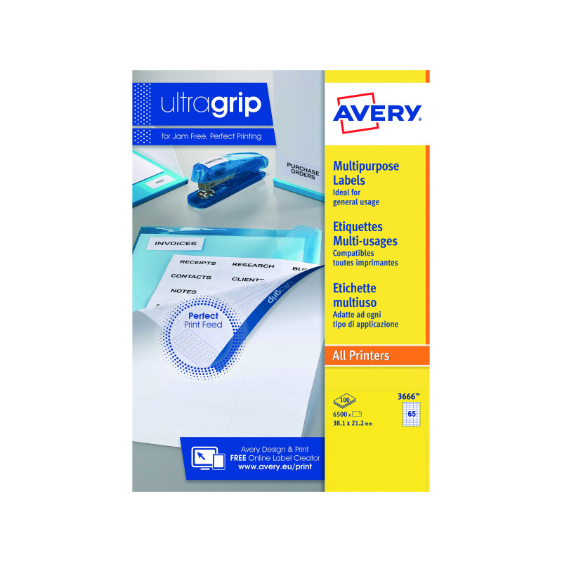 Avery+Ultragrip+Multipurpose+Labels+38.1x21.2mm+65+Per+Sheet+White+%28Pack+of+6500%29+3666