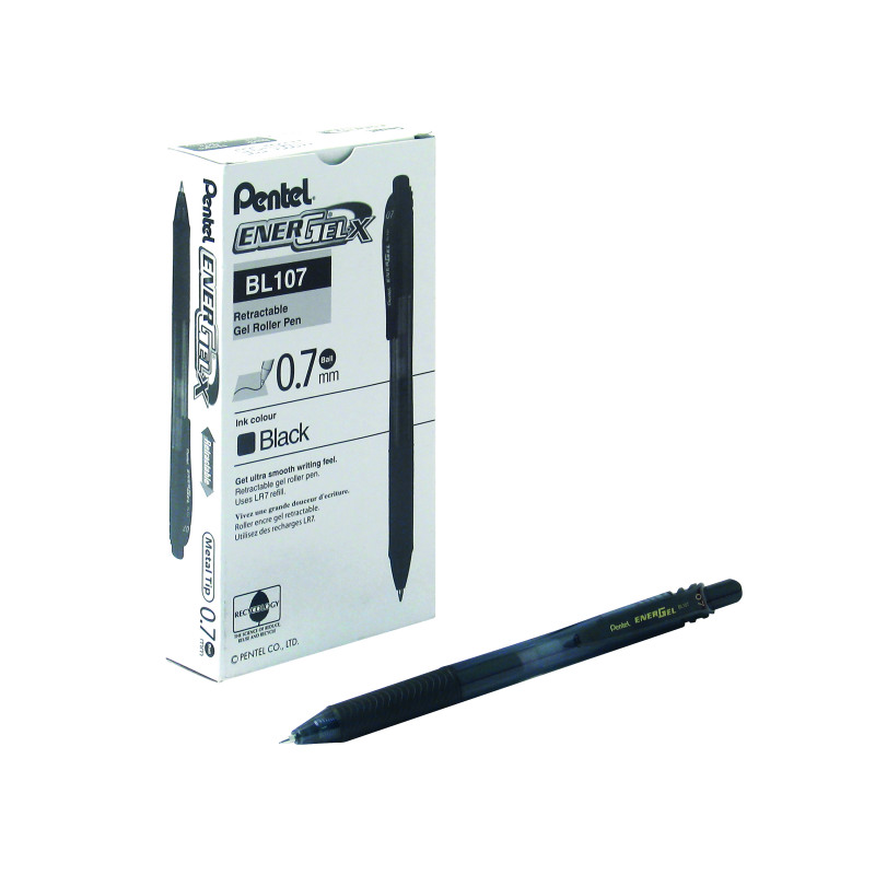 Pentel+EnerGel+X+Retractable+Gel+Pen+Medium+Black+%28Pack+of+12%29+BL107-AX