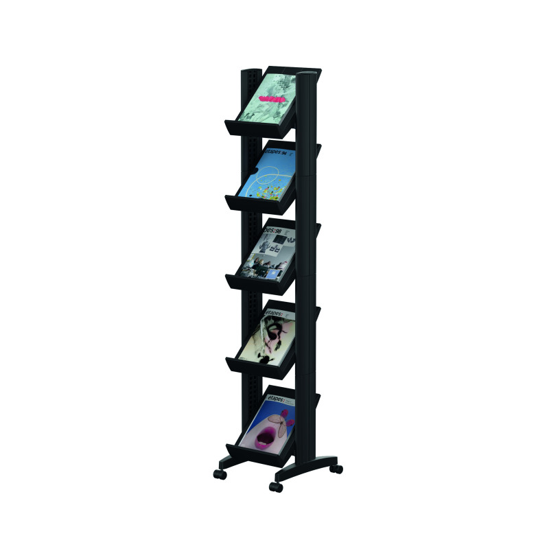 Fast+Paper+5+Shelf+Mobile+Literature+Display+Narrow+Black+F259N01