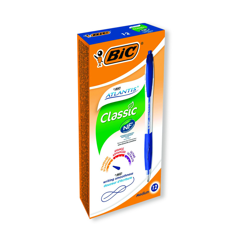 Bic+Atlantis+Ballpoint+Pen+Medium+Blue+Pack+of+12+933975