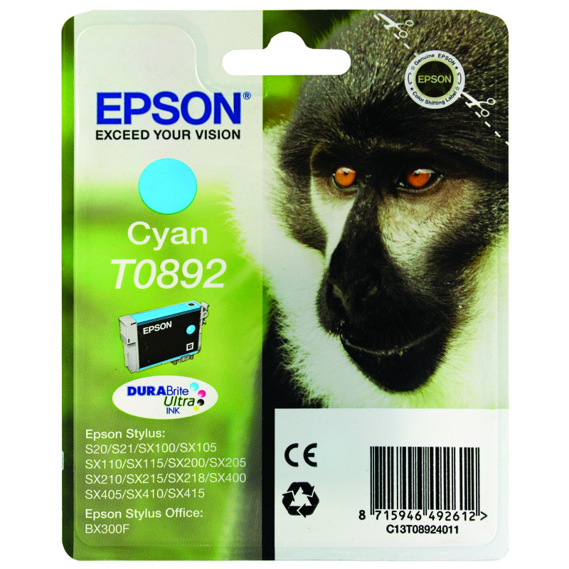 Epson+T0892+Monkey+DURABrite+Ultra+Ink+Cartridge+Cyan+C13T08924011
