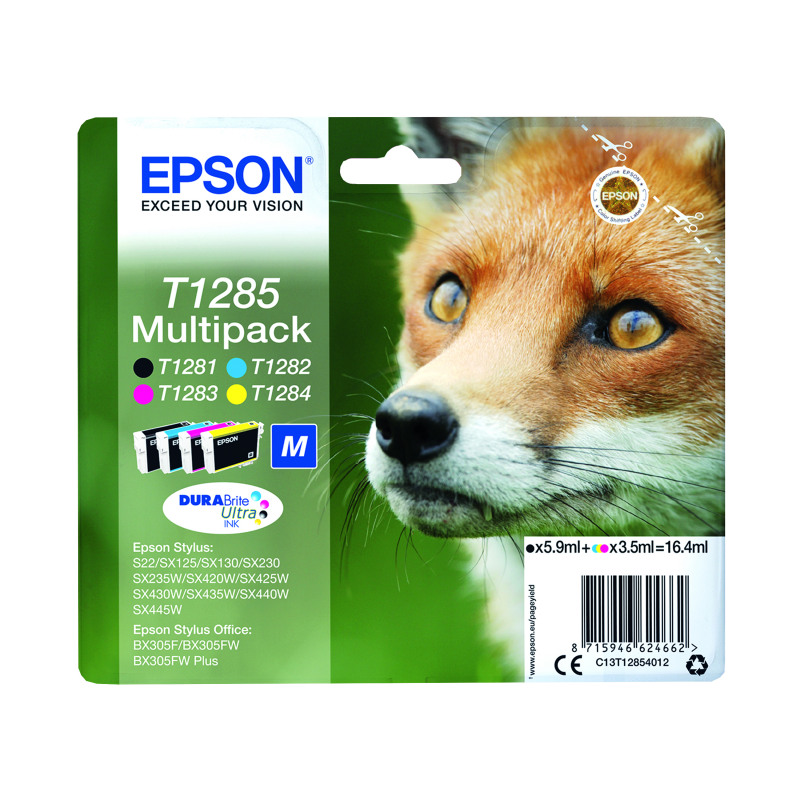 Epson+T1285+Fox+DURABrite+Ultra+Ink+Cartridge+CMYK+Multipack+C13T12854012