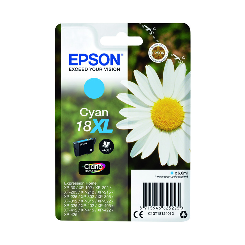 Epson+18XL+Daisy+Claria+Home+Ink+Cartridge+High+Yield+Cyan+C13T18124012