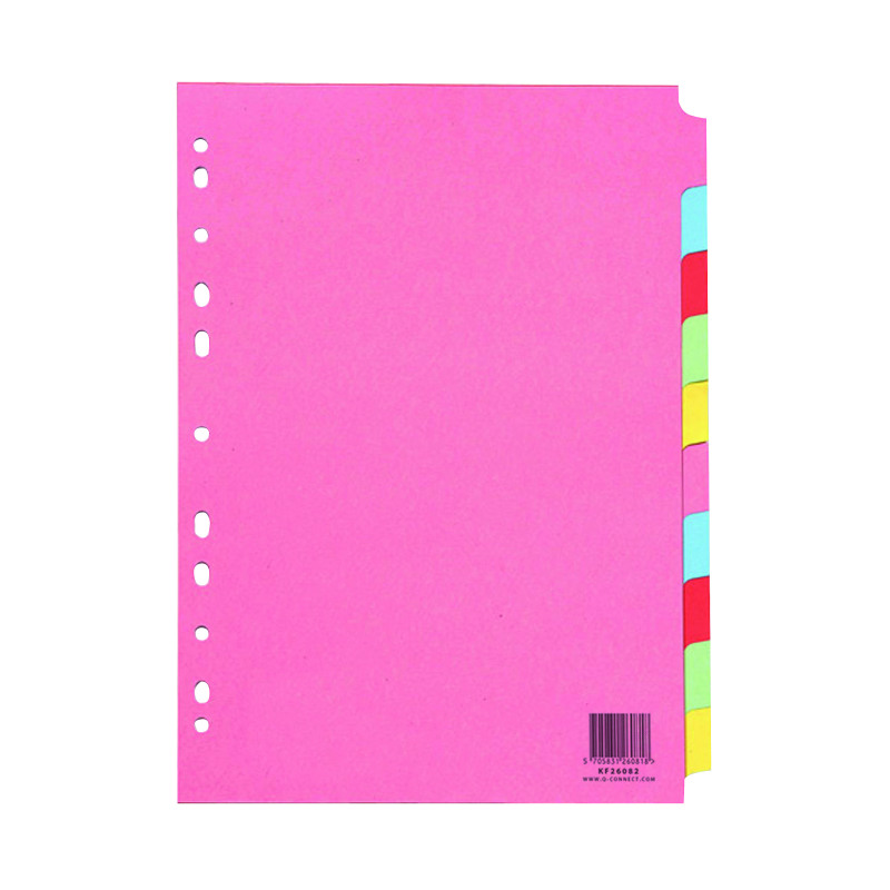 Q-Connect+10-Part+Subject+Divider+Multi-Punched+A4+%2825+Pack%29+KF26082Q