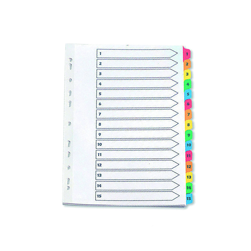 Q-Connect+1-15+Index+Multi-punched+Reinforced+Board+Multi-Colour+Numbered+Tabs+A4+White+KF01520
