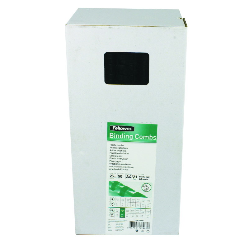 Fellowes+A4+Binding+Combs+25mm+Black+%28Pack+of+50%29+53485