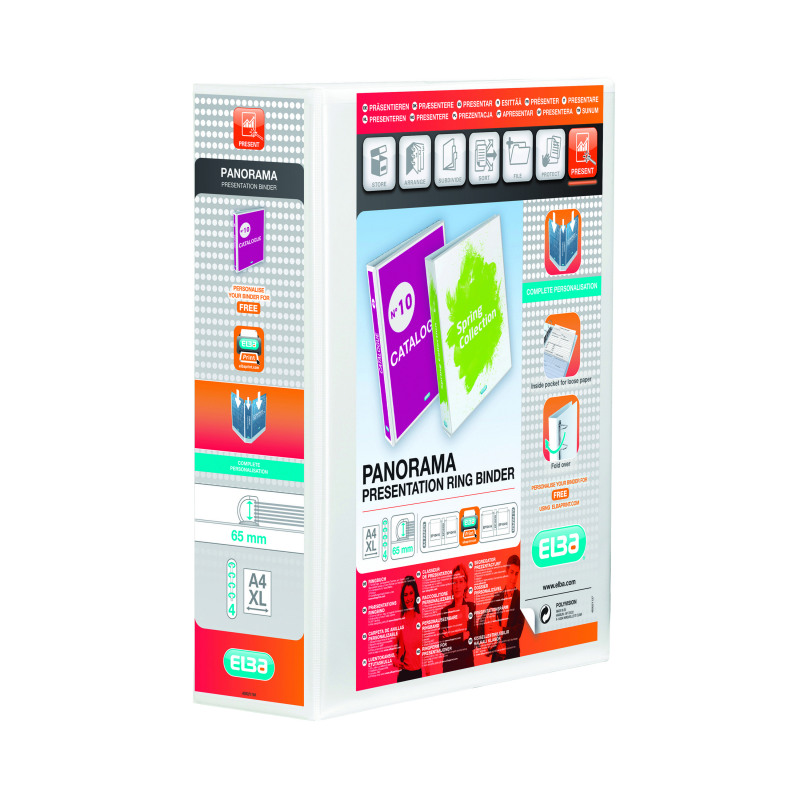 Elba+Panorama+65mm+4+D-Ring+Presentation+Binder+A4+White+%284+Pack%29+400008673