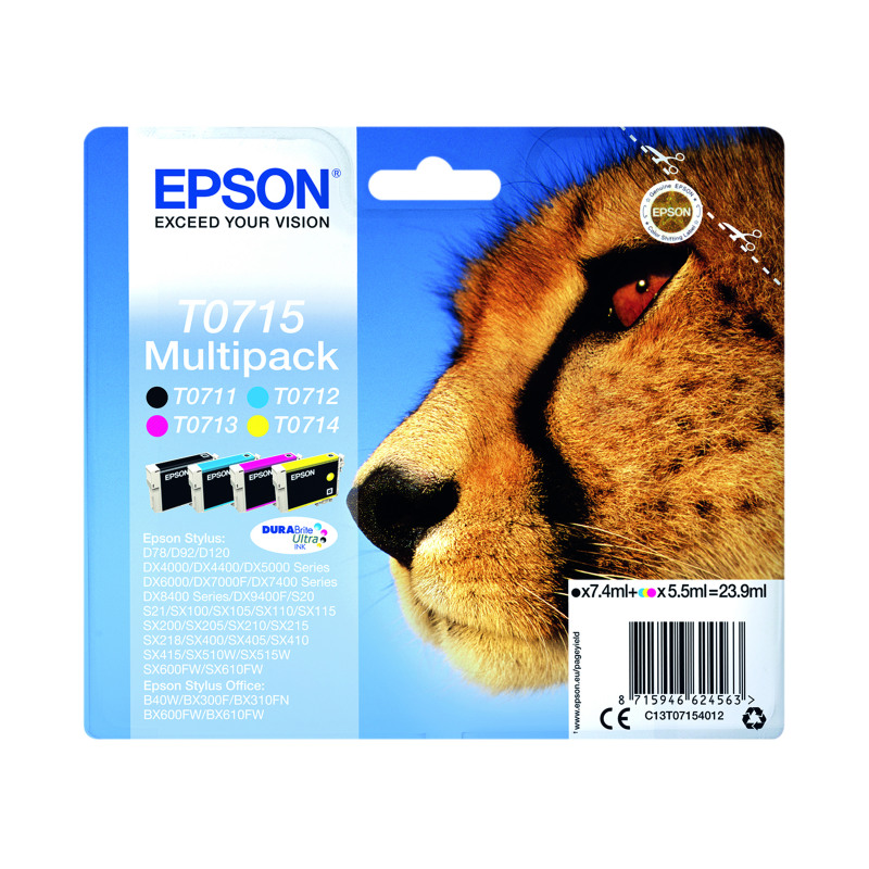 Epson+T0715+Cheetah+DURABrite+Ultra+Ink+Cartridge+CMYK+Multipack+C13T07154012