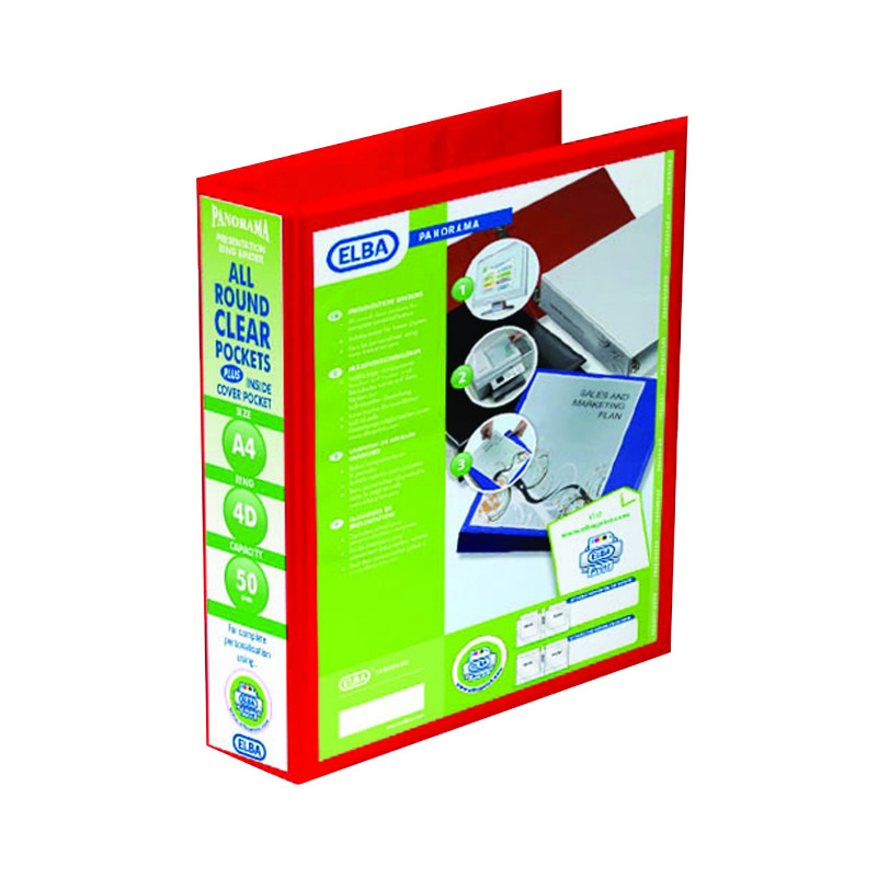 Elba+Panorama+50mm+4+D-Ring+Presentation+Binder+A4+Red+%28Pack+of+4%29+400008432