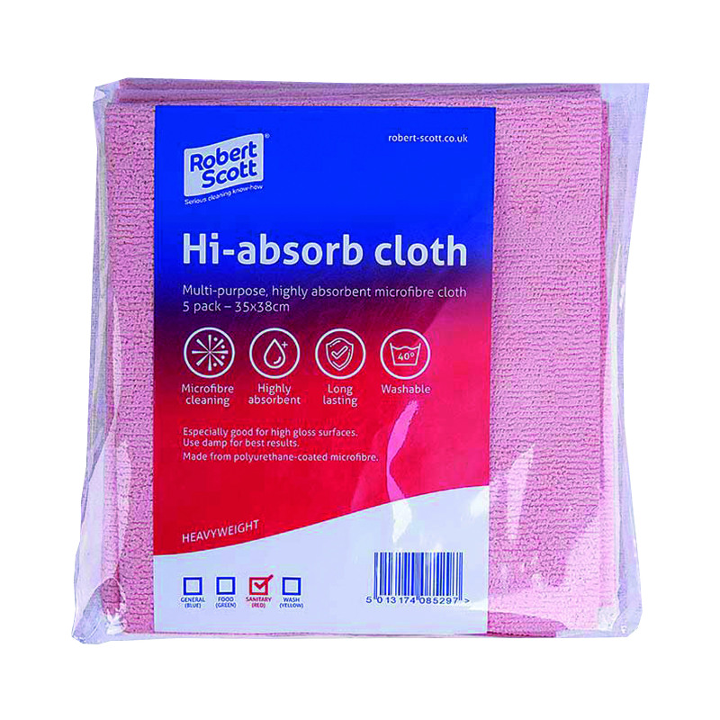 Robert+Scott+Hi-Absorb+Microfibre+Cloth+Red+%285+Pack%29+103986RED
