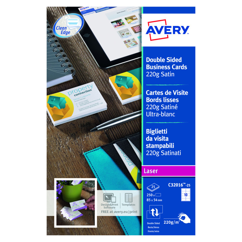 Avery+Laser+Business+Cards+Dbl-Sided+Satin+Wht+%28Pack+of+250%29+C32016-25