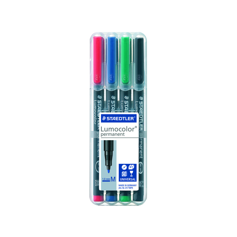 Staedtler+Lumocolour+Pen+Permanent+Medium+Assorted+%28Pack+of+4%29+317-WP4