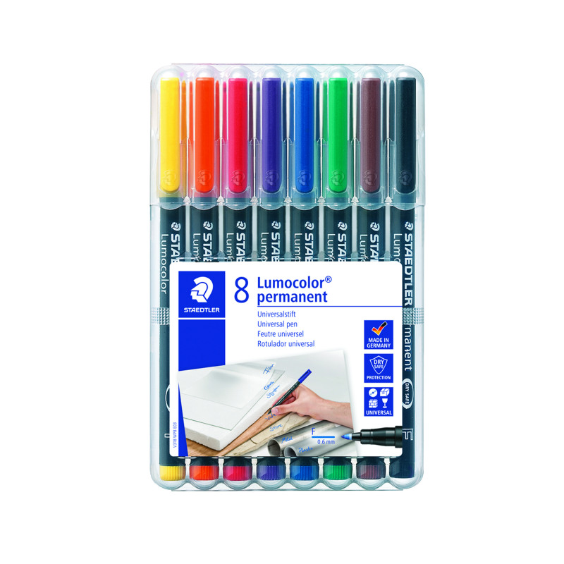Staedtler+Lumocolour+Pen+Permanent+Fine+Assorted+%28Pack+of+8%29+318-WP8