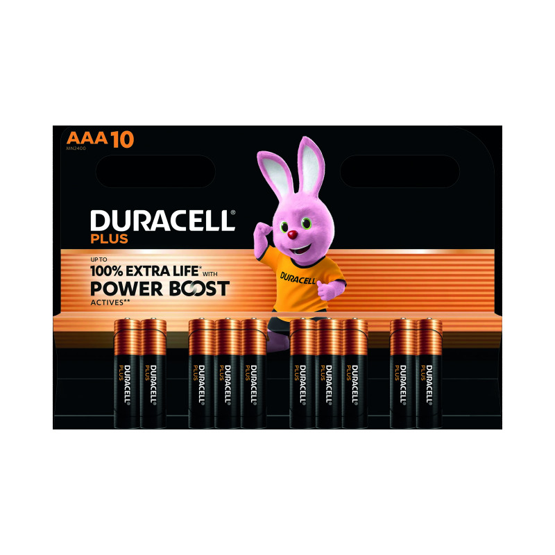 Duracell+Plus+AAA+Battery+Alkaline+100%25+Extra+Life+Power+Boost+%28Pack+of+10%29+5016162%2B